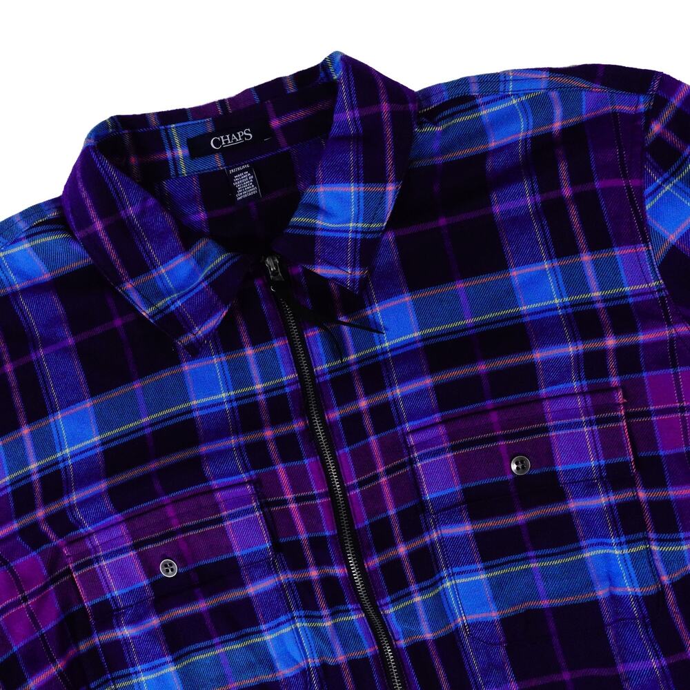 Ralph Lauren Chaps Grunge Y2K 90s Flannel Full Zip Plaid Cotton Men's XXL NWT
